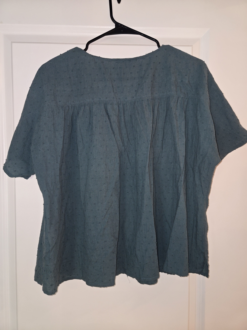 Madewell Teal Button-Front Short-Sleeve V-Neck Top - Picture 3 of 3